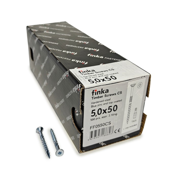Упаковка шурупов конструкционных FINKA Timber Screws CS TX25 5.0х50 голубой цинк потай 500шт/уп купить в Москве Упаковка шурупов конструкционных FINKA Timber Screws CS TX25 5.0х50 голубой цинк потай 500шт/уп
