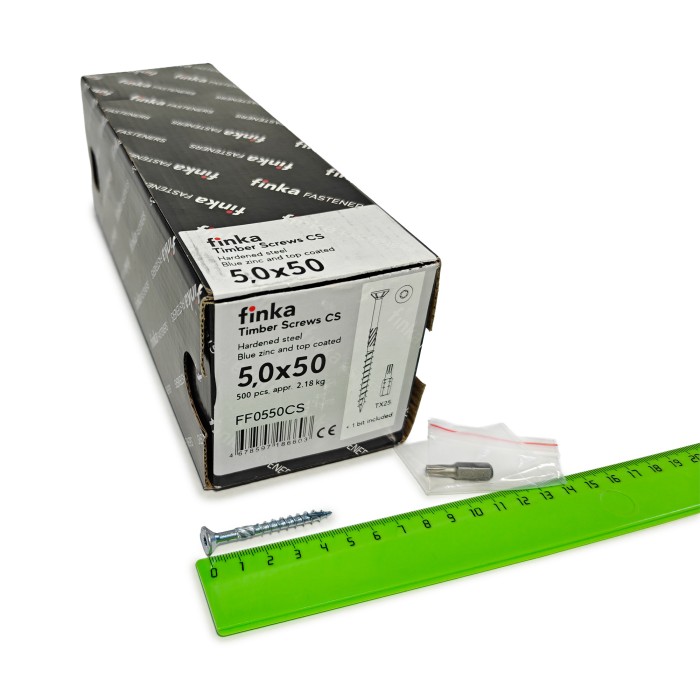 Упаковка шурупов конструкционных FINKA Timber Screws CS TX25 5.0х50 голубой цинк потай 500шт/уп купить в Москве Упаковка шурупов конструкционных FINKA Timber Screws CS TX25 5.0х50 голубой цинк потай 500шт/уп