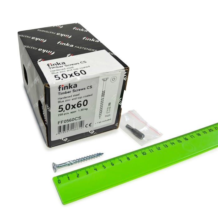 Упаковка шурупов конструкционных Finka Timber Screws CS 5.0x60TX25 голубой цинк, потай 250шт/уп купить в Москве Упаковка шурупов конструкционных Finka Timber Screws CS 5.0x60TX25 голубой цинк, потай 250шт/уп