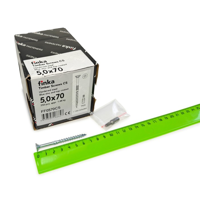 Упаковка шурупов конструкционных Finka Timber Screws CS 5.0x70TX25 голубой цинк, потай 250шт/уп купить в Москве Упаковка шурупов конструкционных Finka Timber Screws CS 5.0x70TX25 голубой цинк, потай 250шт/уп