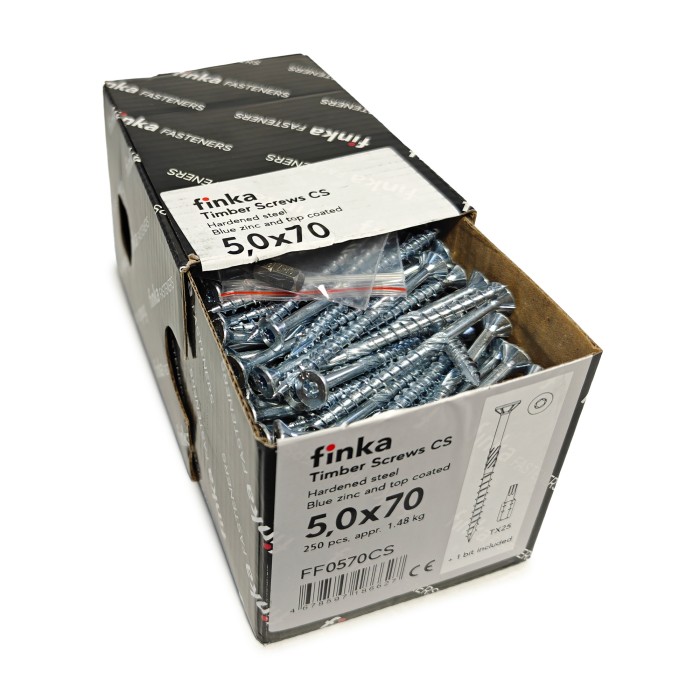 Упаковка шурупов конструкционных Finka Timber Screws CS 5.0x70TX25 голубой цинк, потай 250шт/уп купить в Москве Упаковка шурупов конструкционных Finka Timber Screws CS 5.0x70TX25 голубой цинк, потай 250шт/уп