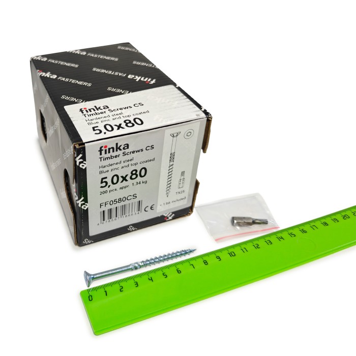 Упаковка шурупов конструкционных Finka Timber Screws CS 5.0x80TX25 голубой цинк, потай 200шт/уп купить в Москве Упаковка шурупов конструкционных Finka Timber Screws CS 5.0x80TX25 голубой цинк, потай 200шт/уп