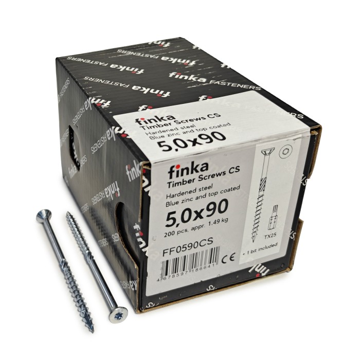 Упаковка шурупов конструкционных FINKA Timber Screws CS TX25 5.0х90 голубой цинк потай 200шт/уп купить в Москве Упаковка шурупов конструкционных FINKA Timber Screws CS TX25 5.0х90 голубой цинк потай 200шт/уп