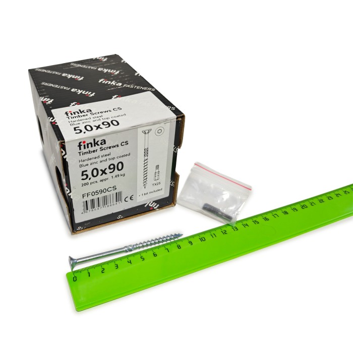 Упаковка шурупов конструкционных FINKA Timber Screws CS TX25 5.0х90 голубой цинк потай 200шт/уп купить в Москве Упаковка шурупов конструкционных FINKA Timber Screws CS TX25 5.0х90 голубой цинк потай 200шт/уп
