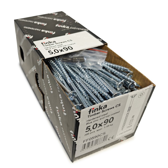 Упаковка шурупов конструкционных FINKA Timber Screws CS TX25 5.0х90 голубой цинк потай 200шт/уп купить в Москве Упаковка шурупов конструкционных FINKA Timber Screws CS TX25 5.0х90 голубой цинк потай 200шт/уп