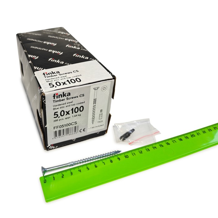 Упаковка шурупов конструкционных Finka Timber Screws CS 5.0x100TX25 голубой цинк, потай 200шт/уп купить в Москве Упаковка шурупов конструкционных Finka Timber Screws CS 5.0x100TX25 голубой цинк, потай 200шт/уп