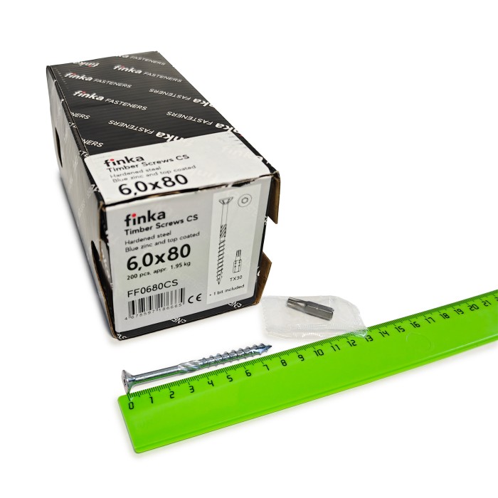 Упаковка шурупов конструкционных Finka Timber Screws CS 6.0x80TX30 голубой цинк, потай 200шт/уп купить в Москве Упаковка шурупов конструкционных Finka Timber Screws CS 6.0x80TX30 голубой цинк, потай 200шт/уп
