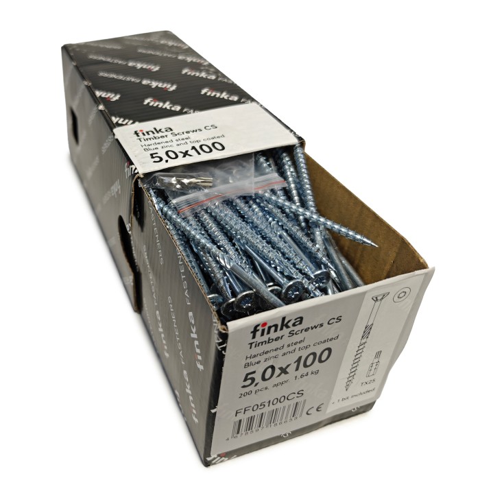 Упаковка шурупов конструкционных Finka Timber Screws CS 5.0x100TX25 голубой цинк, потай 200шт/уп купить в Москве Упаковка шурупов конструкционных Finka Timber Screws CS 5.0x100TX25 голубой цинк, потай 200шт/уп