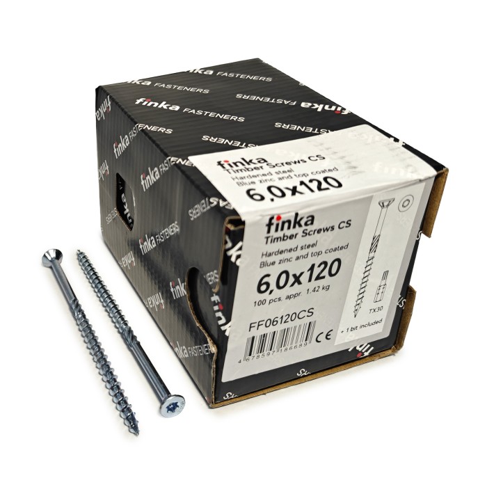 Упаковка шурупов конструкционных Finka Timber Screws CS 6.0x120TX30 голубой цинк, потай 100шт/уп, Упаковка шурупов конструкционных Finka Timber Screws CS 6.0x120TX30 голубой цинк, потай 100шт/уп купить в Москве Упаковка шурупов конструкционных Finka Timber Screws CS 6.0x120TX30 голубой цинк, потай 100шт/уп, Упаковка шурупов конструкционных Finka Timber Screws CS 6.0x120TX30 голубой цинк, потай 100шт/уп