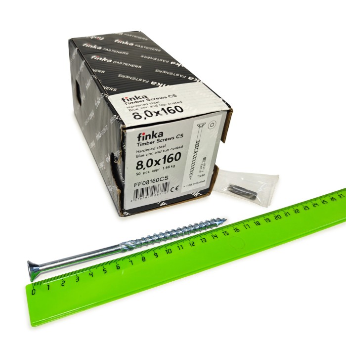 Упаковка шурупов конструкционных Finka Timber Screws CS 8.0x160TX40 голубой цинк, потай 50шт/уп купить в Москве Упаковка шурупов конструкционных Finka Timber Screws CS 8.0x160TX40 голубой цинк, потай 50шт/уп