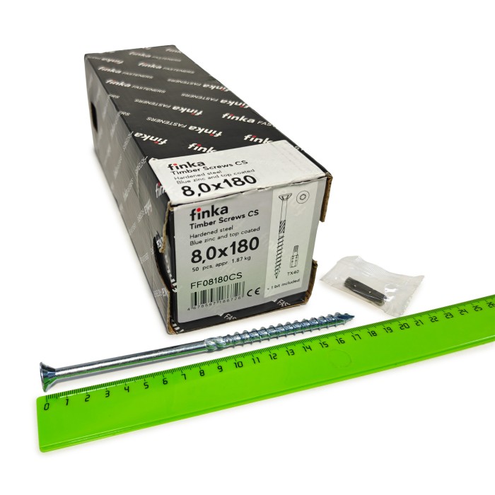 Упаковка шурупов конструкционных Finka Timber Screws CS 8.0x180TX40 голубой цинк, потай 50шт/уп