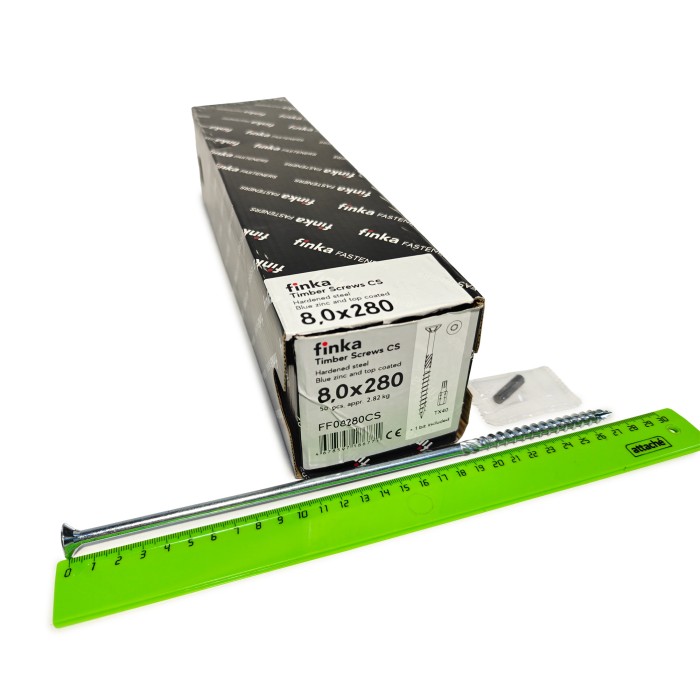 Упаковка шурупов конструкционных Finka Timber Screws CS 8.0x280TX40 голубой цинк, потай 50шт/уп