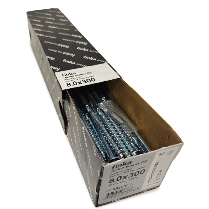Упаковка шурупов конструкционных Finka Timber Screws CS 8.0x300TX40 голубой цинк, потай 50шт/уп