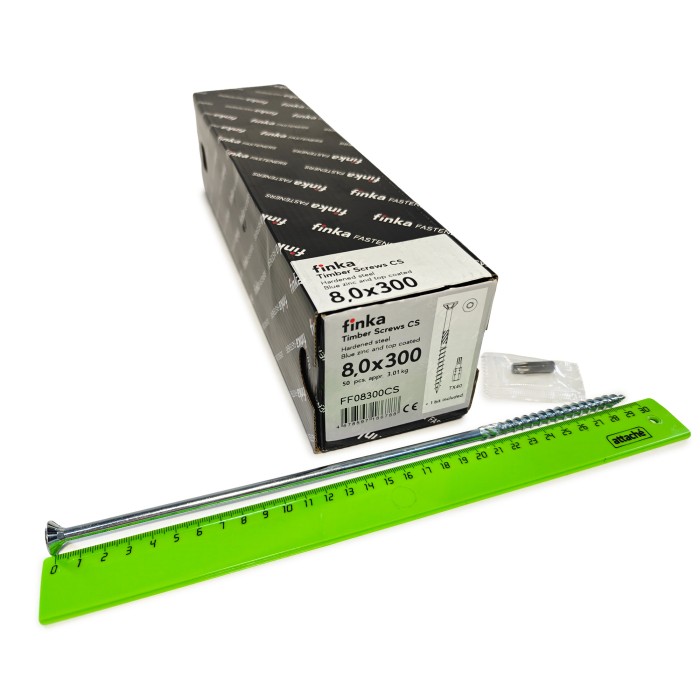 Упаковка шурупов конструкционных Finka Timber Screws CS 8.0x300TX40 голубой цинк, потай 50шт/уп