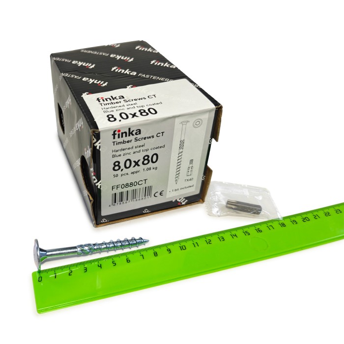 Упаковка шурупов конструкционных Finka Timber Screws CT 8.0x80TX40 голубой цинк, тарелка 50шт/уп