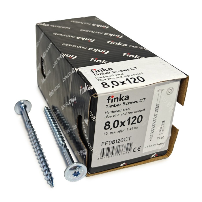 Упаковка шурупов конструкционных FINKA Timber Screws CT TX40 8.0х120 голубой цинк тарелка 50шт/уп, Упаковка шурупов конструкционных FINKA Timber Screws CT TX40 8.0х120 голубой цинк тарелка 50шт/уп купить в Москве Упаковка шурупов конструкционных FINKA Timber Screws CT TX40 8.0х120 голубой цинк тарелка 50шт/уп, Упаковка шурупов конструкционных FINKA Timber Screws CT TX40 8.0х120 голубой цинк тарелка 50шт/уп