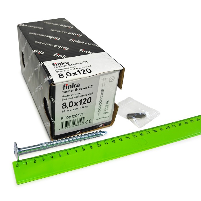 Упаковка шурупов конструкционных FINKA Timber Screws CT TX40 8.0х120 голубой цинк тарелка 50шт/уп купить в Москве Упаковка шурупов конструкционных FINKA Timber Screws CT TX40 8.0х120 голубой цинк тарелка 50шт/уп