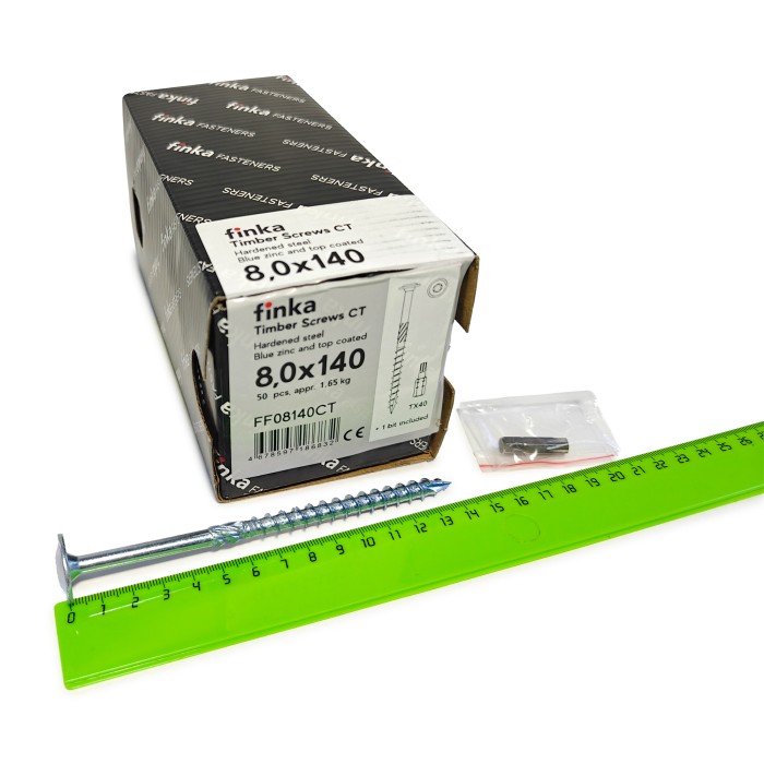 Упаковка шурупов конструкционных Finka Timber Screws CT 8.0x140TX40 голубой цинк, тарелка 50шт/уп