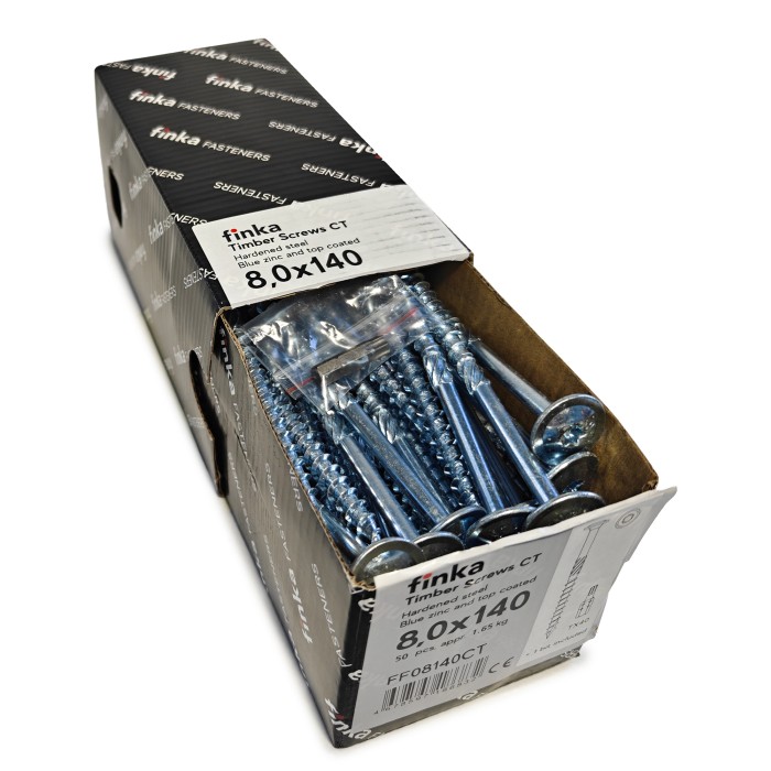 Упаковка шурупов конструкционных Finka Timber Screws CT 8.0x140TX40 голубой цинк, тарелка 50шт/уп