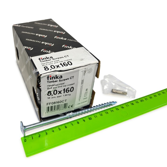 Упаковка шурупов конструкционных Finka Timber Screws CT 8.0x160TX40 голубой цинк, тарелка 50шт/уп