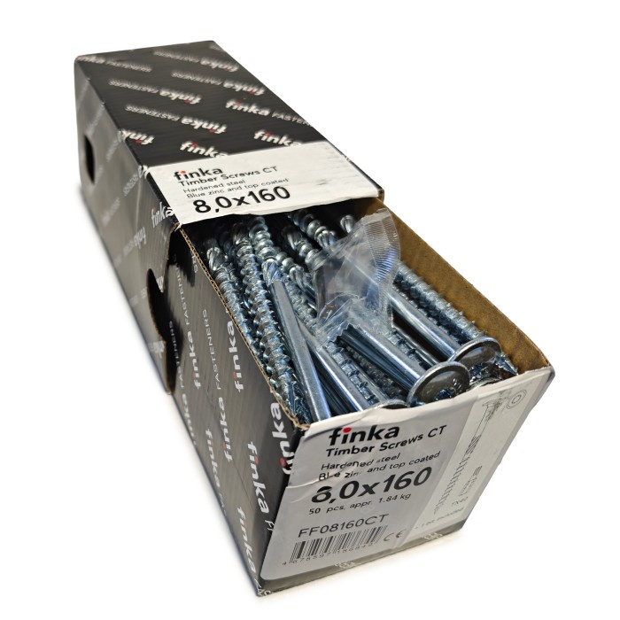 Упаковка шурупов конструкционных Finka Timber Screws CT 8.0x160TX40 голубой цинк, тарелка 50шт/уп