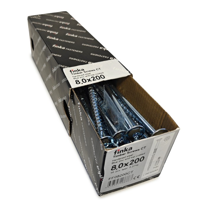 Упаковка шурупов конструкционных Finka Timber Screws CT 8.0x200TX40 голубой цинк, тарелка 50шт/уп