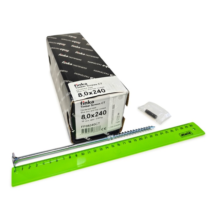 Упаковка шурупов конструкционных Finka Timber Screws CT 8.0x240TX40 голубой цинк, тарелка 50шт/уп