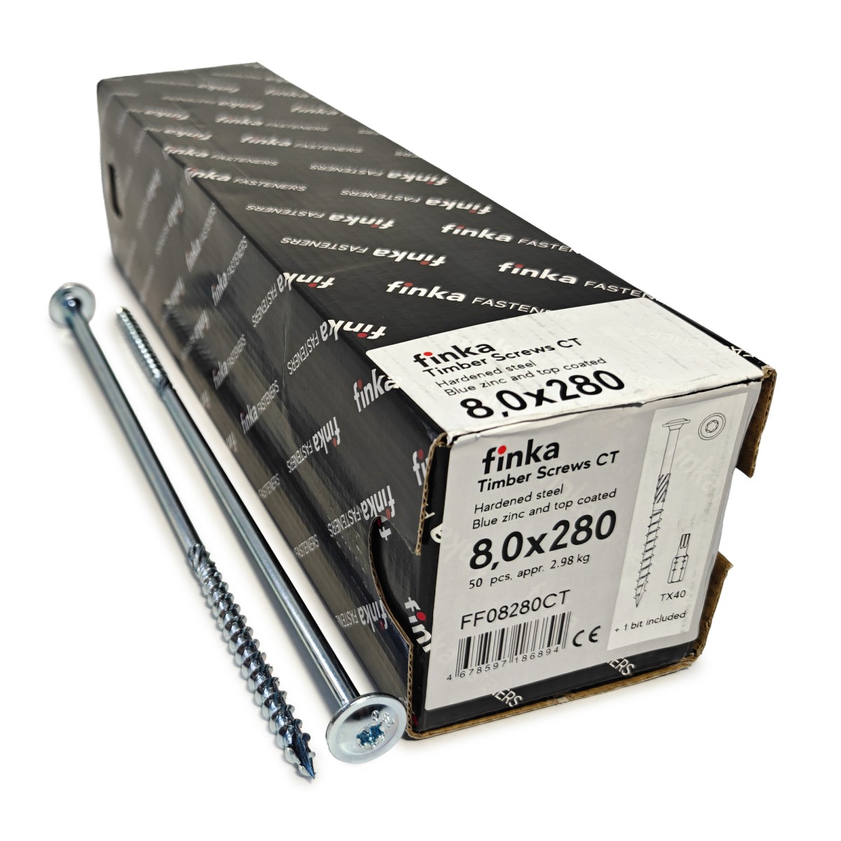 Упаковка шурупов конструкционных FINKA Timber Screws CT TX40 8.0х280 голубой цинк тарелка 50шт/уп купить в Москве Упаковка шурупов конструкционных FINKA Timber Screws CT TX40 8.0х280 голубой цинк тарелка 50шт/уп