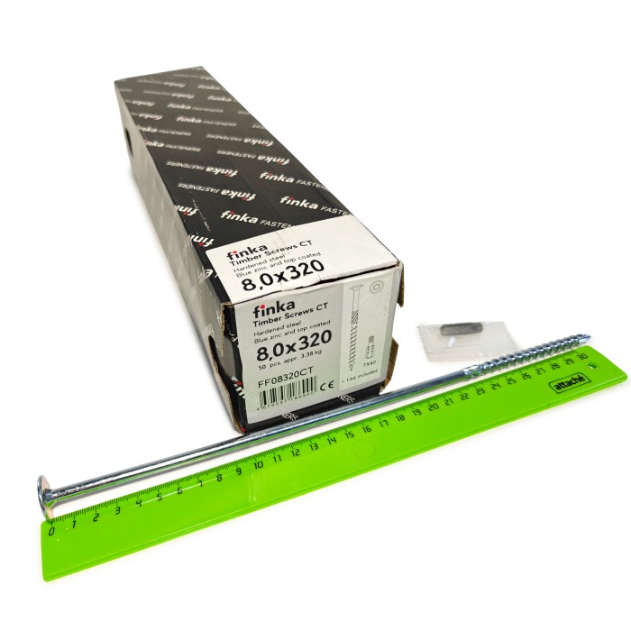 Упаковка шурупов конструкционных Finka Timber Screws CS 8.0x320TX40 голубой цинк, потай 50шт/уп