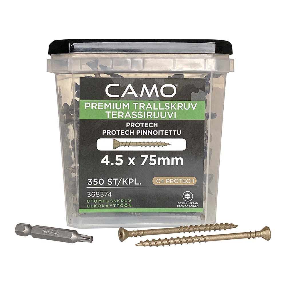 Упаковка саморезов CAMO PREMIUM DECKING SCREW PROTECH C4 T20 75х4.5 мм 350шт/уп купить в Санкт-Петербурге Упаковка саморезов CAMO PREMIUM DECKING SCREW PROTECH C4 T20 75х4.5 мм 350шт/уп