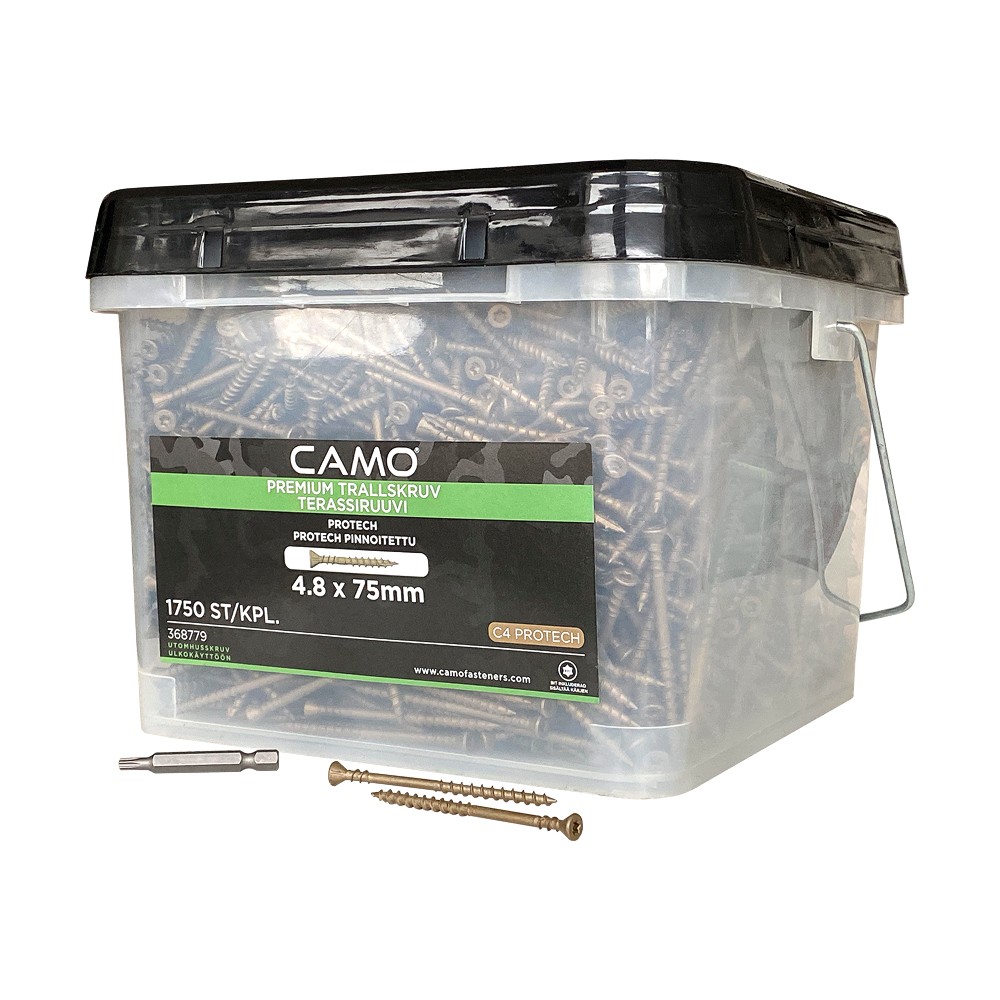 Упаковка саморезов CAMO PREMIUM DECKING SCREW PROTECH C4 T20 75х4.8 мм 1750шт/уп купить в Санкт-Петербурге Упаковка саморезов CAMO PREMIUM DECKING SCREW PROTECH C4 T20 75х4.8 мм 1750шт/уп