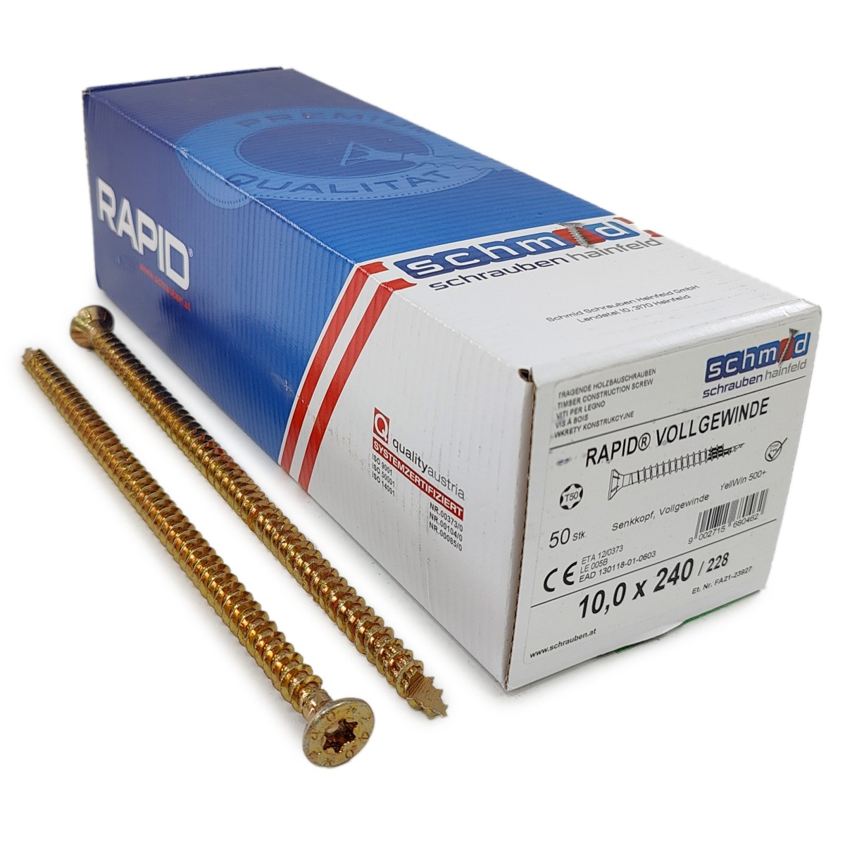 Упаковка шурупов Schmid Rapid FT FT SK Half-tip TX50 10.0х240/228 желтый цинк, полная резьба, потай 50шт/уп, желтый купить в Санкт-Петербурге Упаковка шурупов Schmid Rapid FT FT SK Half-tip TX50 10.0х240/228 желтый цинк, полная резьба, потай 50шт/уп, желтый