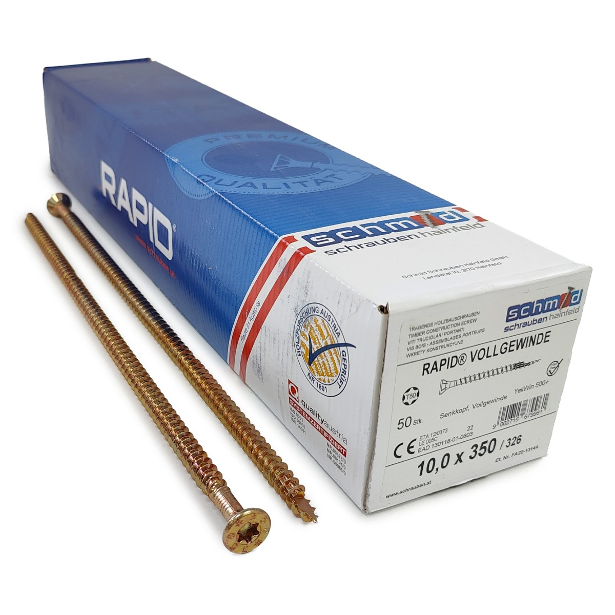 Упаковка шурупов Schmid Rapid FT FT SK Half-tip TX50 10.0х350/338 желтый цинк, полная резьба, потай 50шт/уп, желтый купить в Санкт-Петербурге Упаковка шурупов Schmid Rapid FT FT SK Half-tip TX50 10.0х350/338 желтый цинк, полная резьба, потай 50шт/уп, желтый