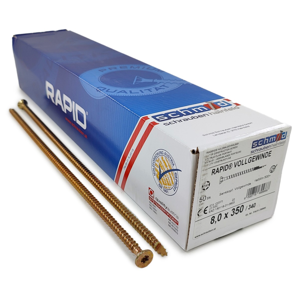 Упаковка шурупов Schmid Rapid FT FT SK Half-tip TX40 8.0х350/340 желтый цинк, полная резьба, потай 50шт/уп, желтый купить в Санкт-Петербурге Упаковка шурупов Schmid Rapid FT FT SK Half-tip TX40 8.0х350/340 желтый цинк, полная резьба, потай 50шт/уп, желтый