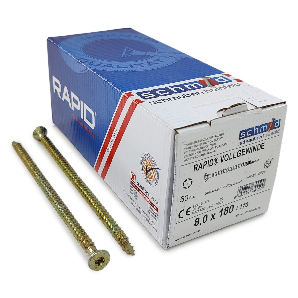 Упаковка шурупов Schmid Rapid FT FT SK Half-tip TX40 8.0х180/170 желтый цинк, полная резьба, потай 50шт/уп, желтый купить в Санкт-Петербурге Упаковка шурупов Schmid Rapid FT FT SK Half-tip TX40 8.0х180/170 желтый цинк, полная резьба, потай 50шт/уп, желтый