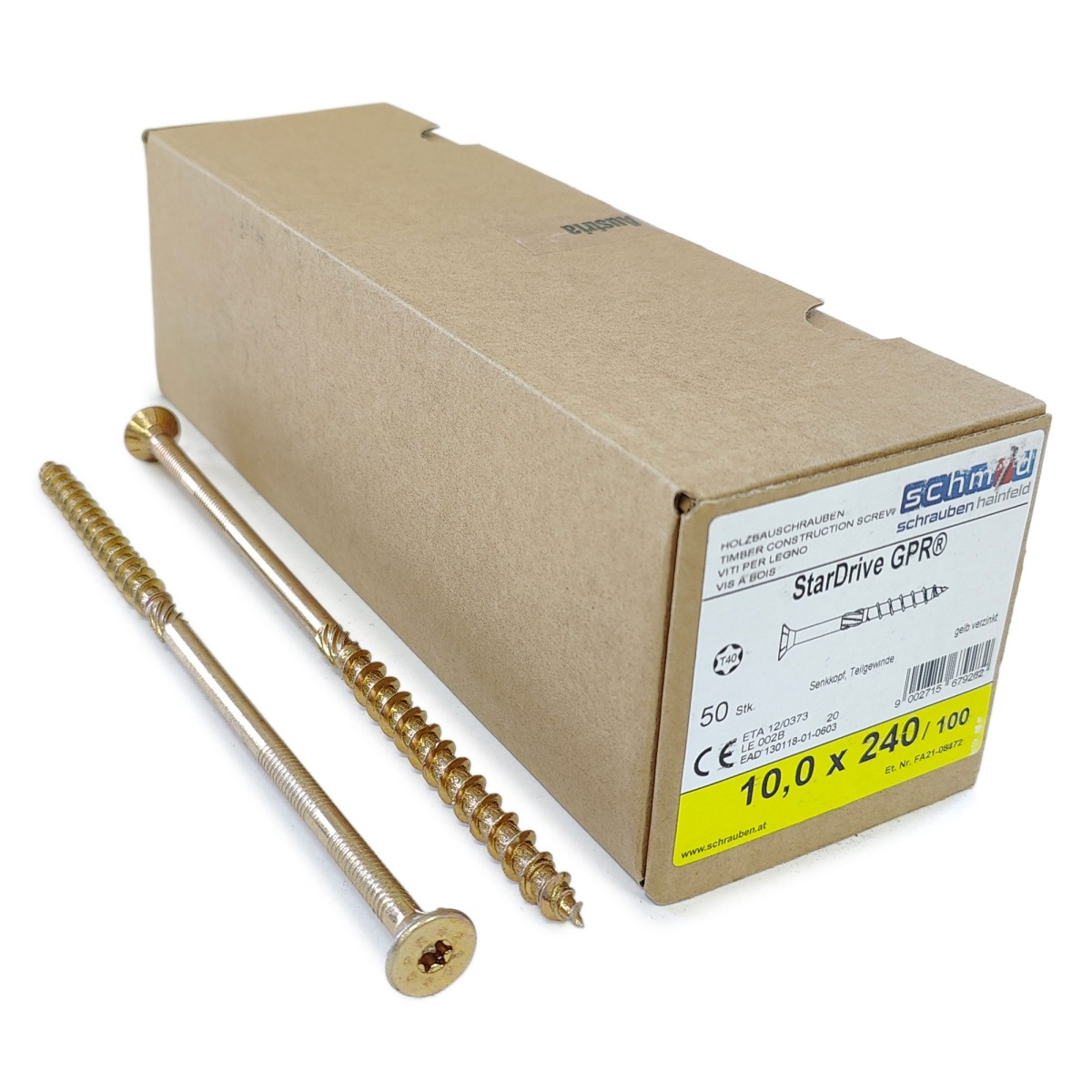 Упаковка шурупов Schmid StarDrive GPR SK TX40 10.0х240/100 желтый цинк, потай 50шт/уп, Упаковка шурупов Schmid StarDrive GPR SK TX40 10.0х240/100 желтый цинк, потай 50шт/уп купить в Санкт-Петербурге Упаковка шурупов Schmid StarDrive GPR SK TX40 10.0х240/100 желтый цинк, потай 50шт/уп, Упаковка шурупов Schmid StarDrive GPR SK TX40 10.0х240/100 желтый цинк, потай 50шт/уп