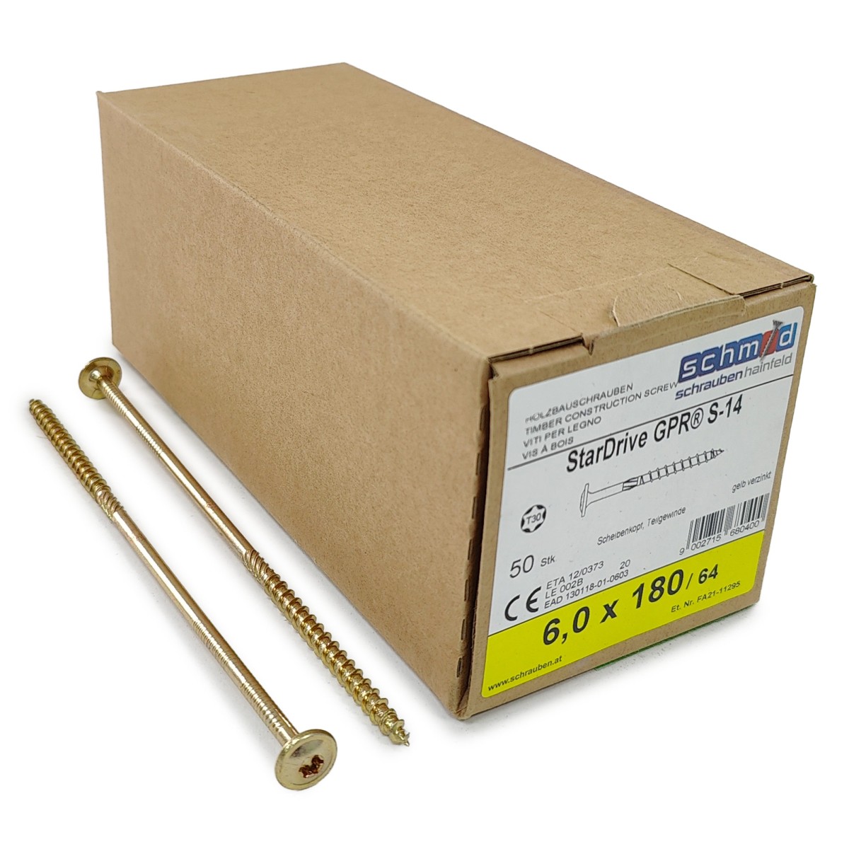 Упаковка шурупов Schmid StarDrive GPR TK TX30 6.0х180/64 желтый цинк, тарелка 50шт/уп, желтый купить в Санкт-Петербурге Упаковка шурупов Schmid StarDrive GPR TK TX30 6.0х180/64 желтый цинк, тарелка 50шт/уп, желтый