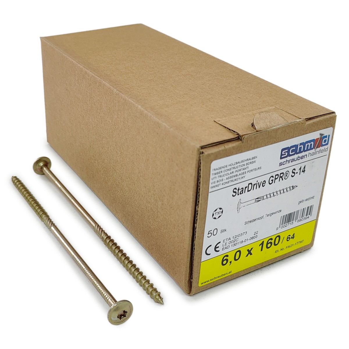 Упаковка шурупов Schmid StarDrive GPR TK TX30 6.0х160/64 желтый цинк, тарелка 50шт/уп, желтый купить в Санкт-Петербурге Упаковка шурупов Schmid StarDrive GPR TK TX30 6.0х160/64 желтый цинк, тарелка 50шт/уп, желтый