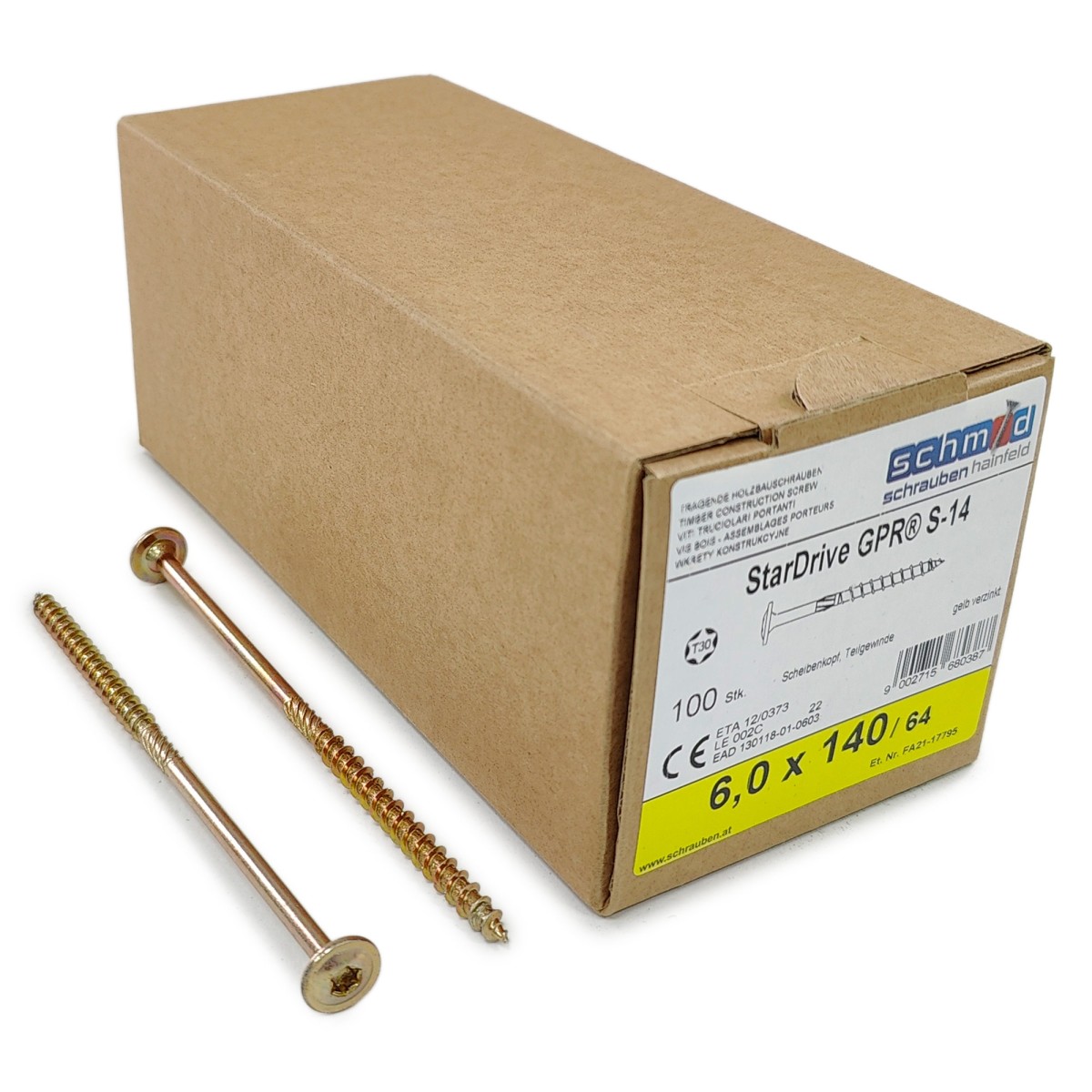 Упаковка шурупов Schmid StarDrive GPR TK TX30 6.0х140/64 желтый цинк, тарелка 100шт/уп, желтый купить в Санкт-Петербурге Упаковка шурупов Schmid StarDrive GPR TK TX30 6.0х140/64 желтый цинк, тарелка 100шт/уп, желтый
