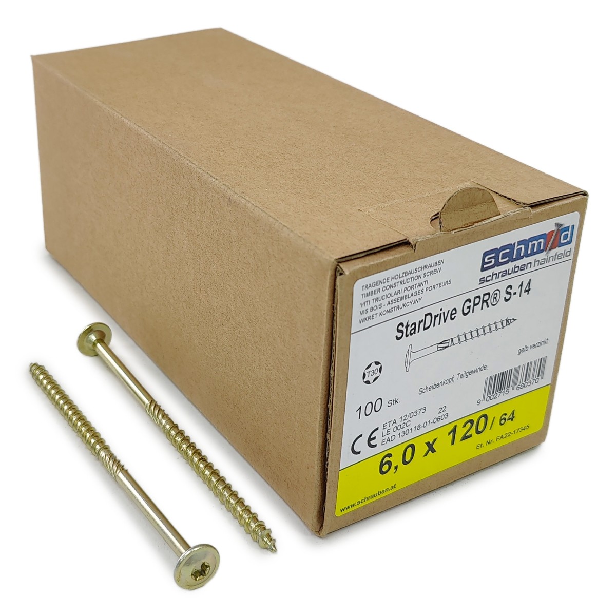 Упаковка шурупов Schmid StarDrive GPR TK TX30 6.0х120/64 желтый цинк, тарелка 100шт/уп, желтый купить в Санкт-Петербурге Упаковка шурупов Schmid StarDrive GPR TK TX30 6.0х120/64 желтый цинк, тарелка 100шт/уп, желтый