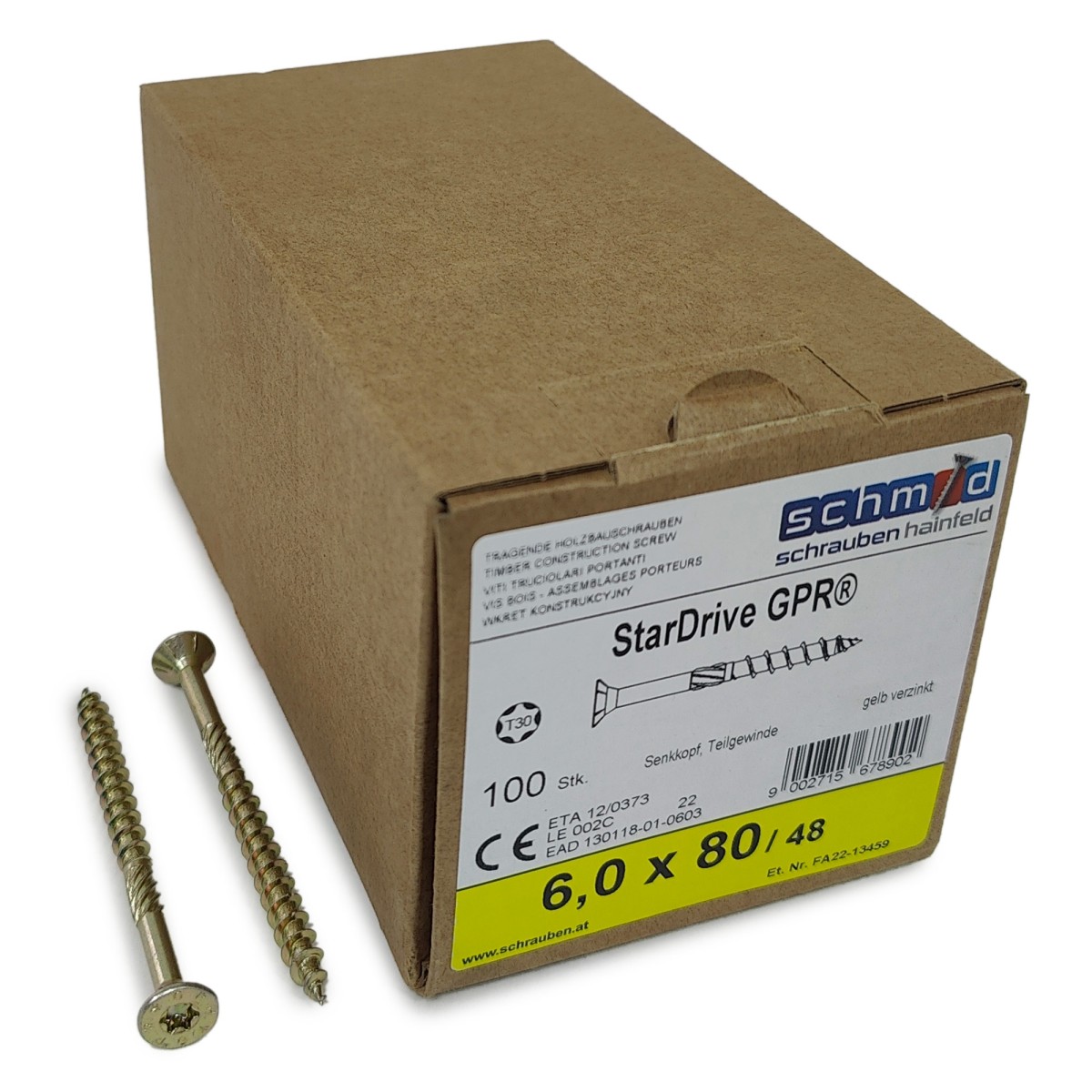 Упаковка шурупов Schmid StarDrive GPR SK TX30 6.0.80/48 желтый цинк, потай 100шт/уп, желтый купить в Москве Упаковка шурупов Schmid StarDrive GPR SK TX30 6.0.80/48 желтый цинк, потай 100шт/уп, желтый