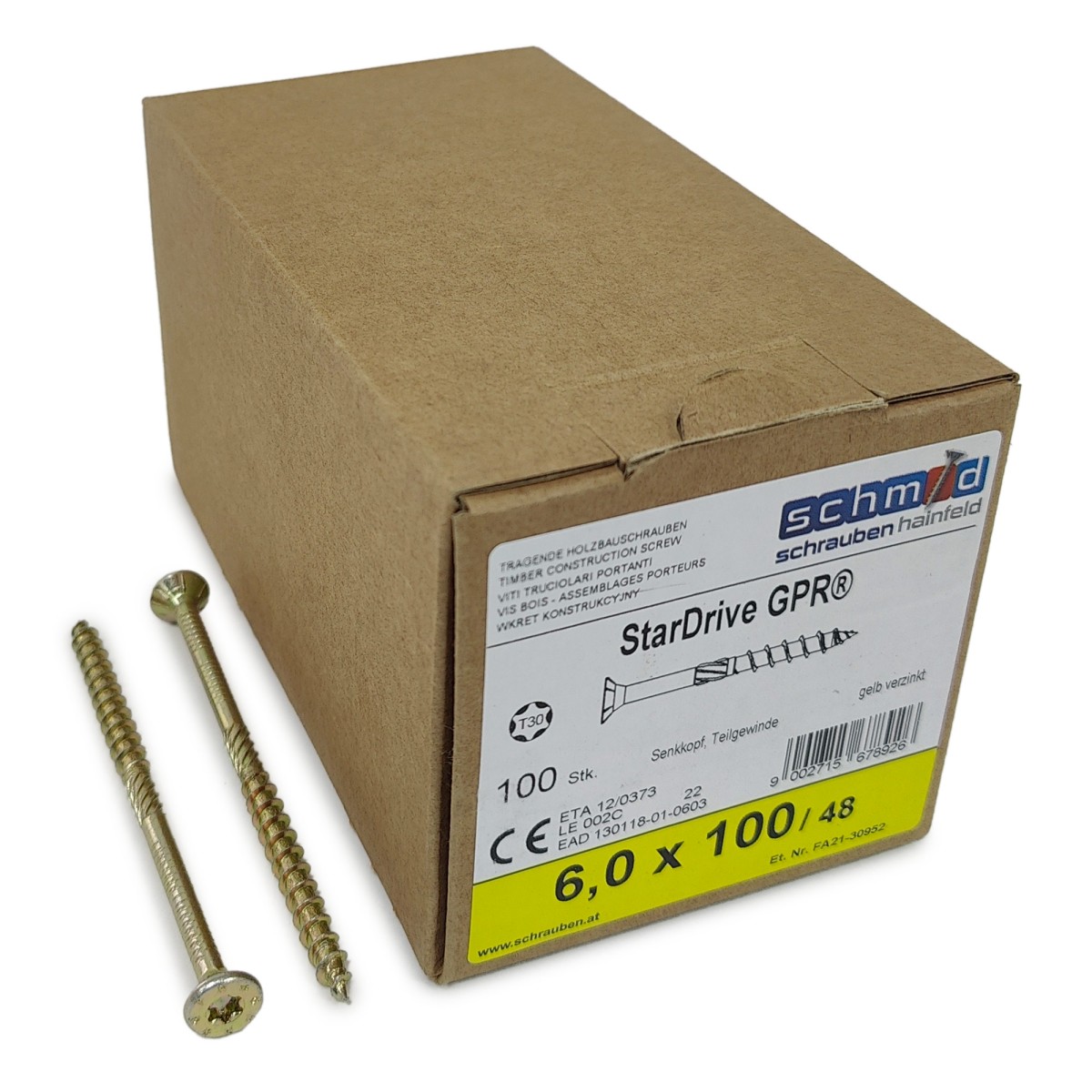 Упаковка шурупов Schmid StarDrive GPR SK TX30 6.0.100/48 желтый цинк, потай 100шт/уп, желтый купить в Москве Упаковка шурупов Schmid StarDrive GPR SK TX30 6.0.100/48 желтый цинк, потай 100шт/уп, желтый