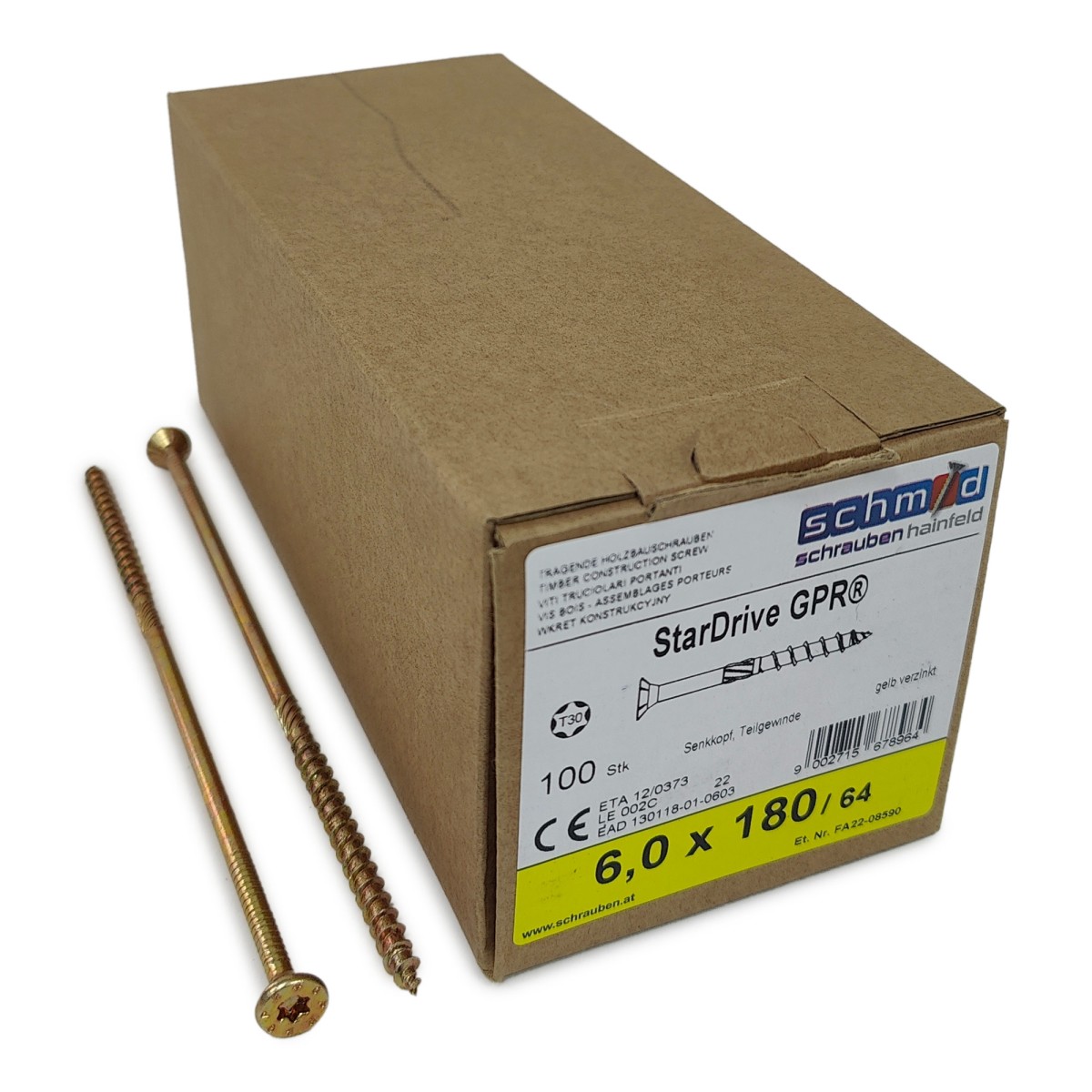 Упаковка шурупов Schmid StarDrive GPR SK TX30 6.0.180/64 желтый цинк, потай 100шт/уп, желтый купить в Санкт-Петербурге Упаковка шурупов Schmid StarDrive GPR SK TX30 6.0.180/64 желтый цинк, потай 100шт/уп, желтый