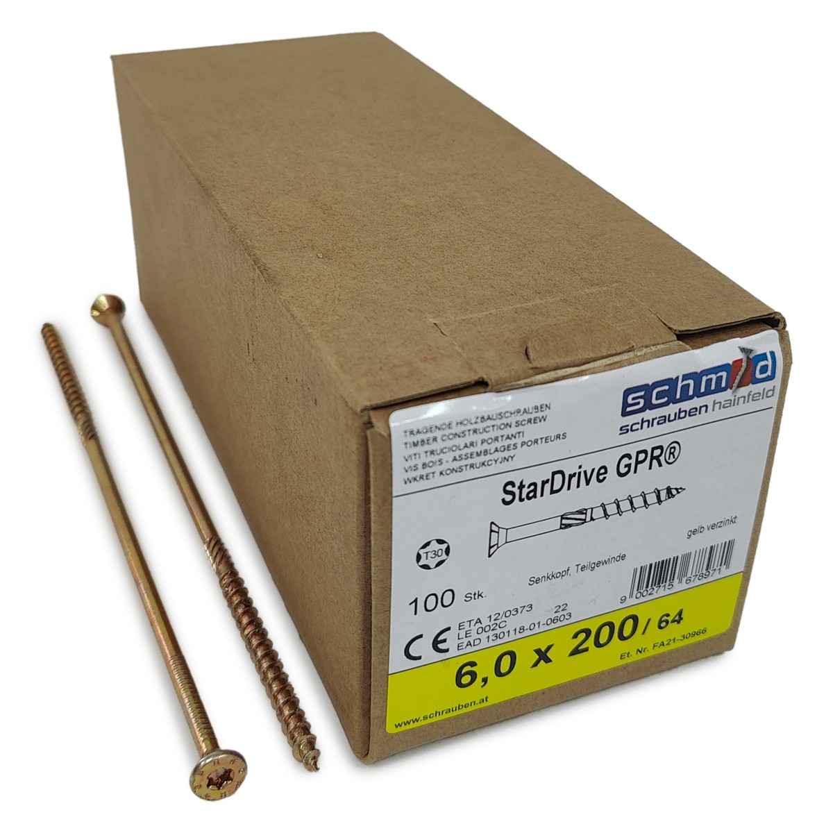 Упаковка шурупов Schmid StarDrive GPR SK TX30 6.0.200/64 желтый цинк, потай 100шт/уп, желтый купить в Санкт-Петербурге Упаковка шурупов Schmid StarDrive GPR SK TX30 6.0.200/64 желтый цинк, потай 100шт/уп, желтый