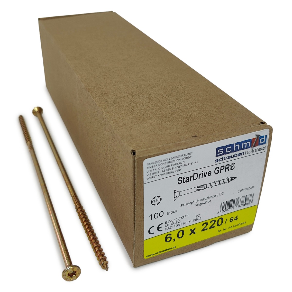 Упаковка шурупов Schmid StarDrive GPR SK TX30 6.0.220/64 желтый цинк, потай 100шт/уп, желтый купить в Москве Упаковка шурупов Schmid StarDrive GPR SK TX30 6.0.220/64 желтый цинк, потай 100шт/уп, желтый