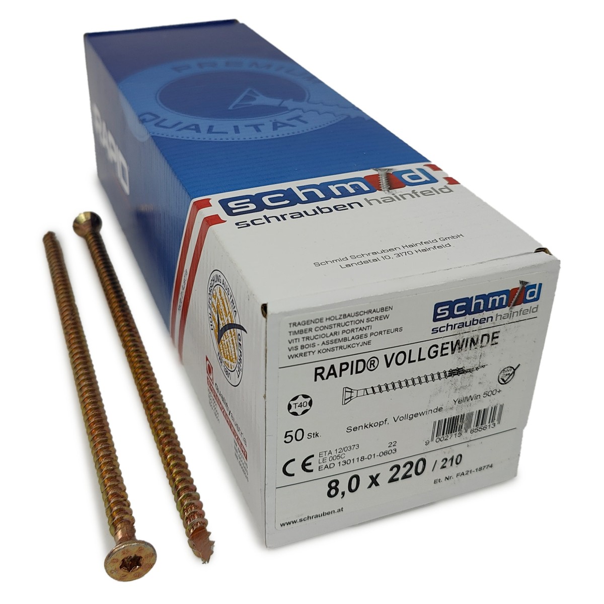 Упаковка шурупов Schmid Rapid FT FT SK Half-tip TX40 8.0х220/210 желтый цинк, полная резьба, потай 50шт/уп, желтый купить в Санкт-Петербурге Упаковка шурупов Schmid Rapid FT FT SK Half-tip TX40 8.0х220/210 желтый цинк, полная резьба, потай 50шт/уп, желтый