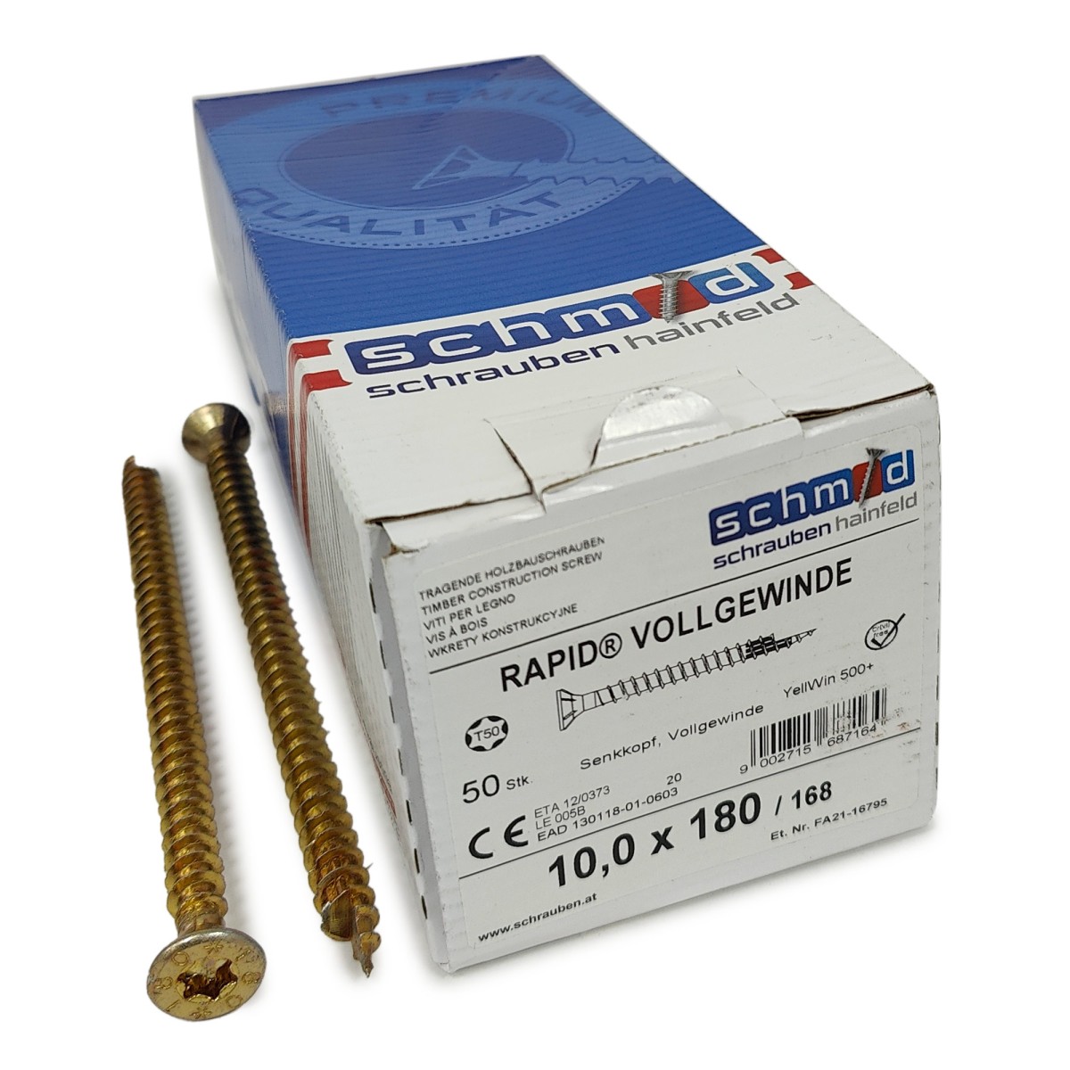 Упаковка шурупов Schmid Rapid FT FT SK Half-tip TX50 10.0х180/168 желтый цинк, полная резьба, потай 50шт/уп, желтый купить в Санкт-Петербурге Упаковка шурупов Schmid Rapid FT FT SK Half-tip TX50 10.0х180/168 желтый цинк, полная резьба, потай 50шт/уп, желтый