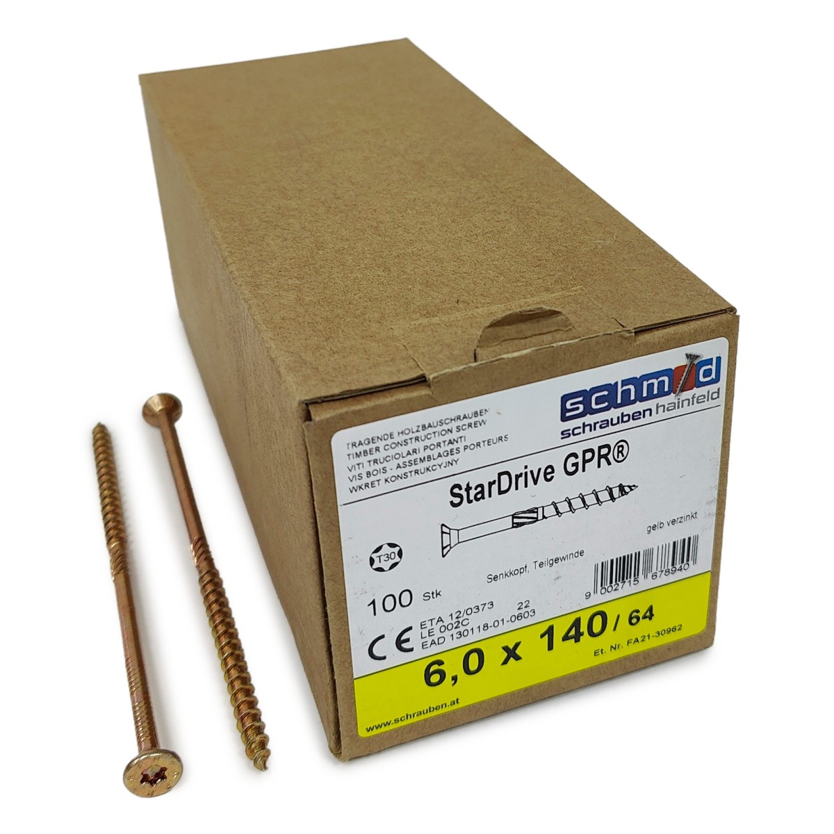 Упаковка шурупов Schmid StarDrive GPR SK TX30 6.0.140/64 желтый цинк, потай 100шт/уп, желтый купить в Санкт-Петербурге Упаковка шурупов Schmid StarDrive GPR SK TX30 6.0.140/64 желтый цинк, потай 100шт/уп, желтый