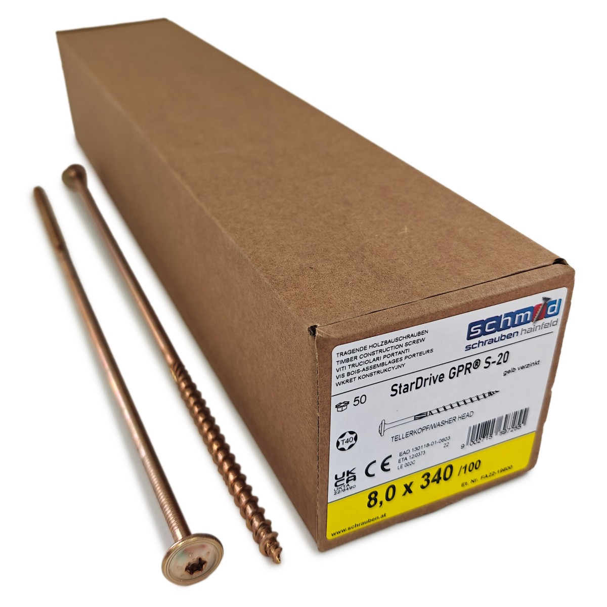 Упаковка шурупов Schmid StarDrive GPR TK TX40 8.0х340/100 желтый цинк ...