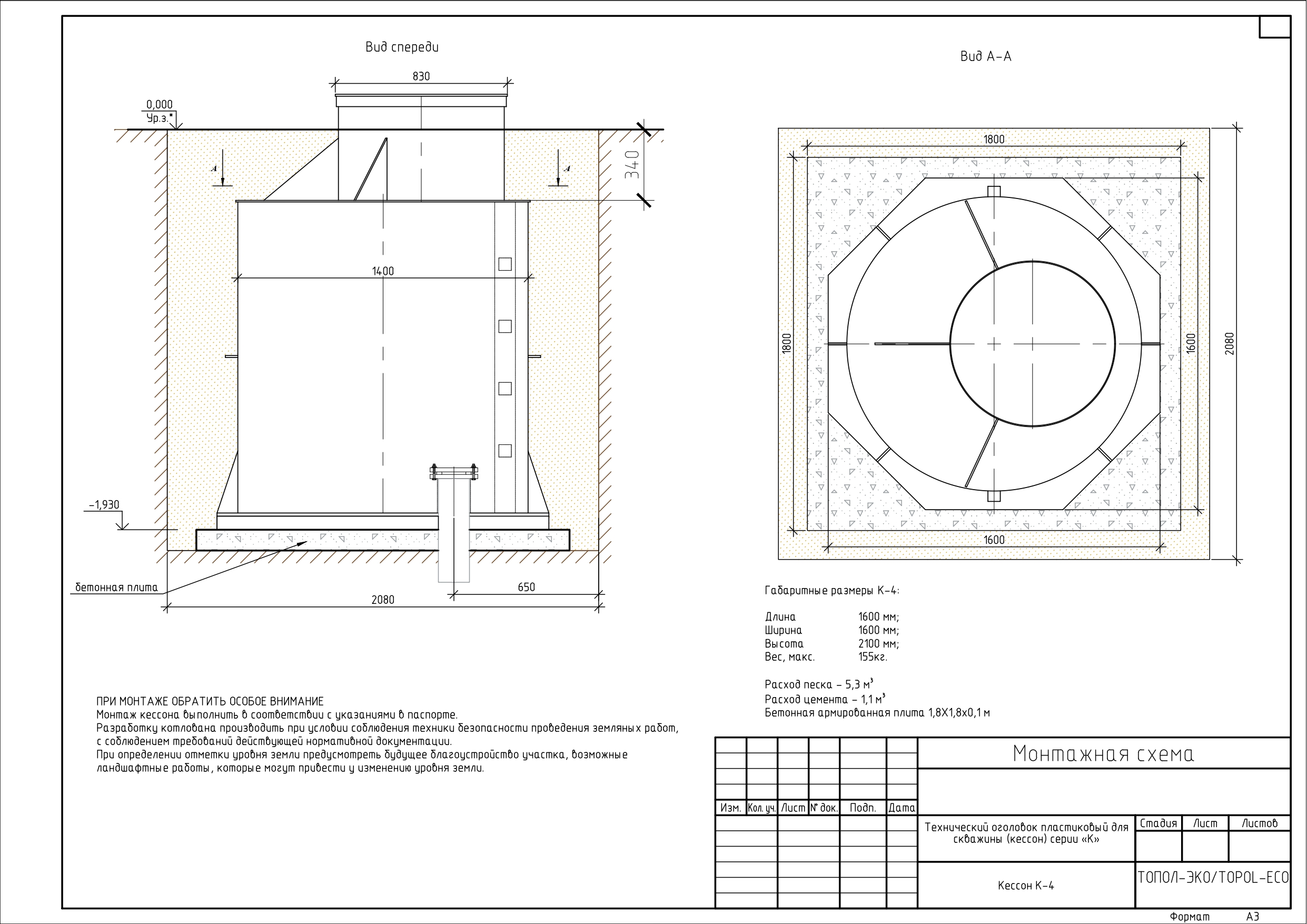 Кессон ТОПОЛ-ЭКО К-4 (муфта 120-133) 1600х1600х2100мм